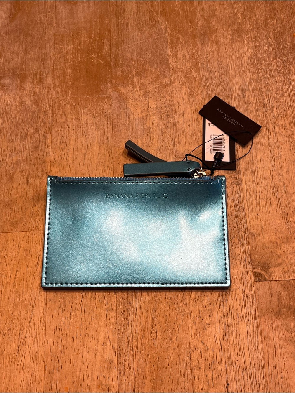 Banana Republic Metallic Teal Leather Card Holder with Wrist Strap